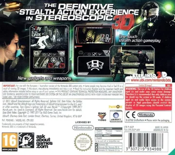 Tom Clancys Splinter Cell 3D (Usa) box cover back